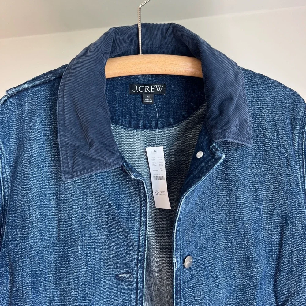 J.Crew Denim Barn Jacket XS Blue Corduroy Collar Chore Coat Oversized NEW NWT